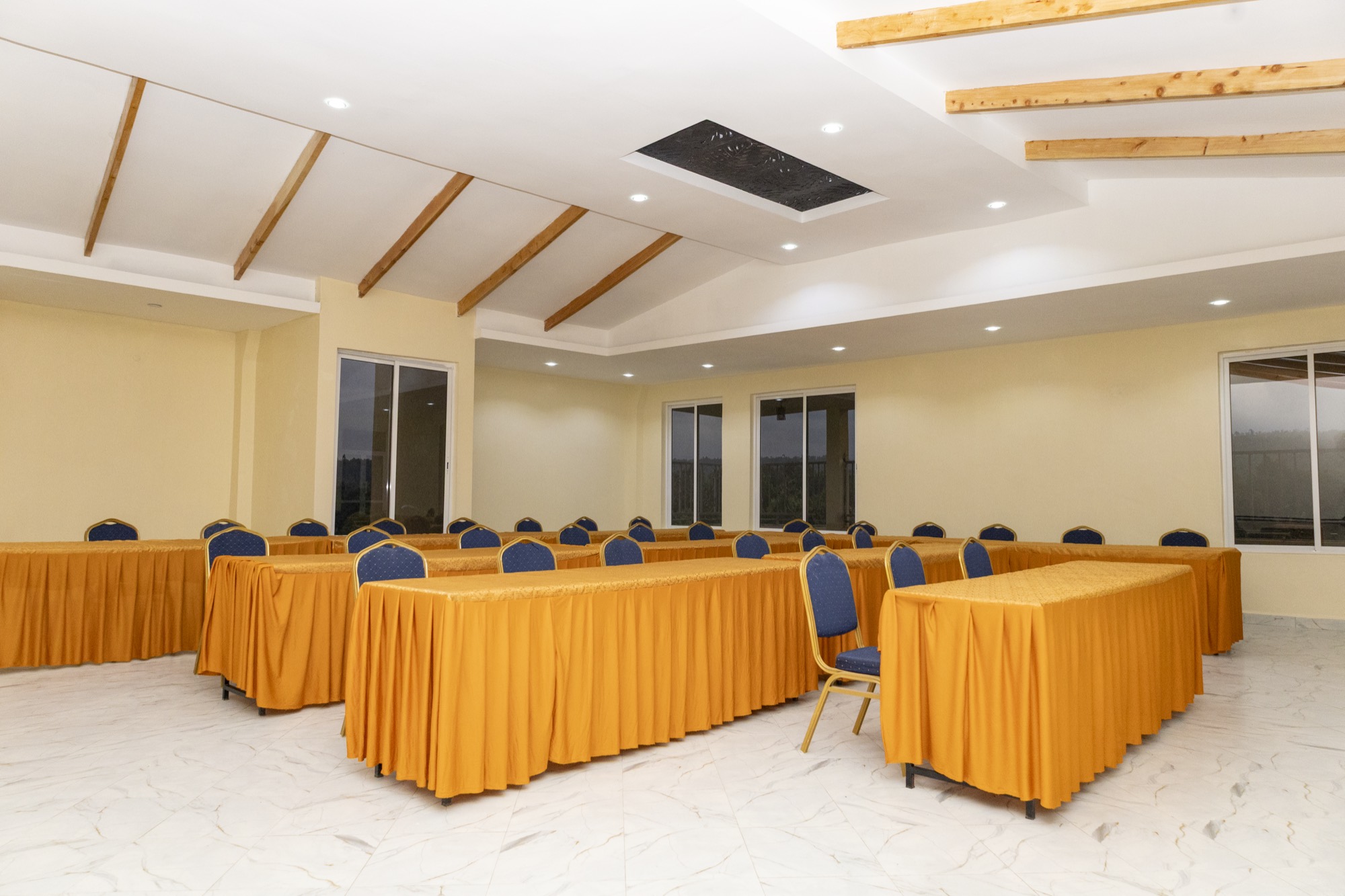 The conference hall set classroom style